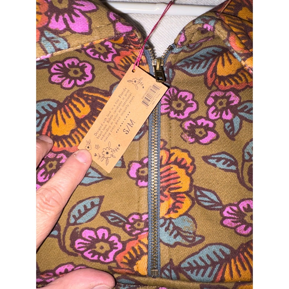 Natural Life Pullover Women S/M Brown Floral NEW Quarter Zip Raw Hem SWTR001028 - Picture 5 of 7